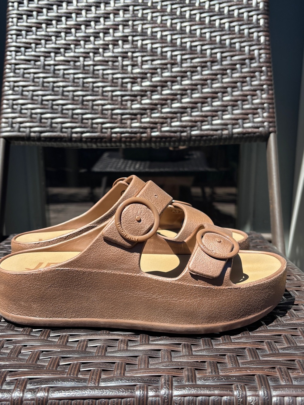 Women’s Bronze Platform Slide Sandals with Adjustable Buckles